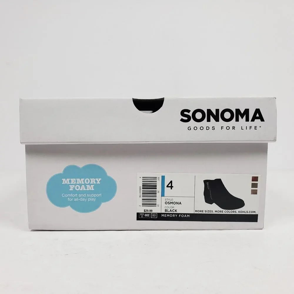Sonoma Goods For Life Osmona Girls Size 4Y Black Side Zip Ankle Bootie Boots